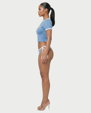 YUMIKA Country Flag Graphic Crop Top & Tie-Side Bikini Bottom Set