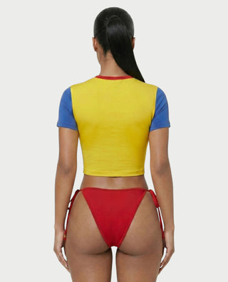 YUMIKA Country Flag Graphic Crop Top & Tie-Side Bikini Bottom Set