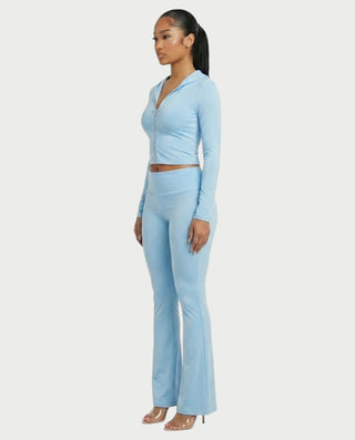 RAINY Zip-Up Hoodie and Flare Pants Set