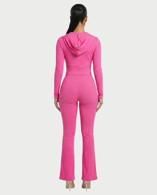 RAINY Zip-Up Hoodie and Flare Pants Set