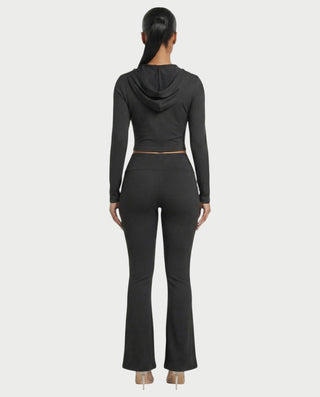 RAINY Zip-Up Hoodie and Flare Pants Set