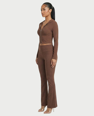 RAINY Zip-Up Hoodie and Flare Pants Set