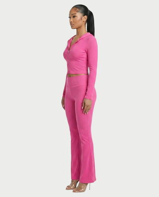 RAINY Zip-Up Hoodie and Flare Pants Set