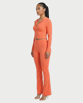 RAINY Zip-Up Hoodie and Flare Pants Set