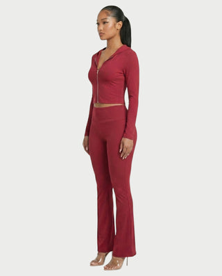 RAINY Zip-Up Hoodie and Flare Pants Set