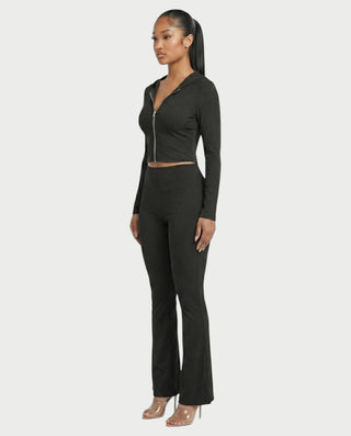 RAINY Zip-Up Hoodie and Flare Pants Set