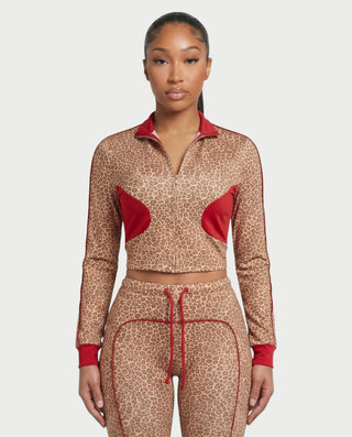 DERMA Leopard Print Zip-up Top & Leggings Set