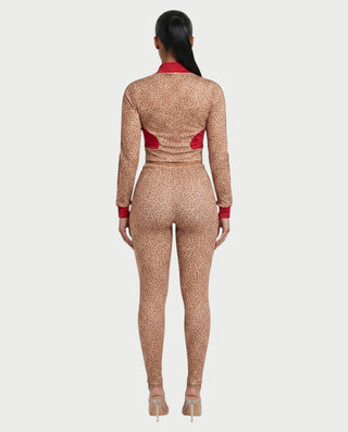 DERMA Leopard Print Zip-up Top & Leggings Set