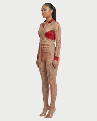 DERMA Leopard Print Zip-up Top & Leggings Set