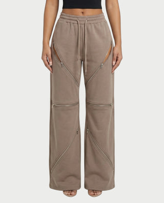 Pantalones holgados de cintura alta con múltiples cremalleras TINAY