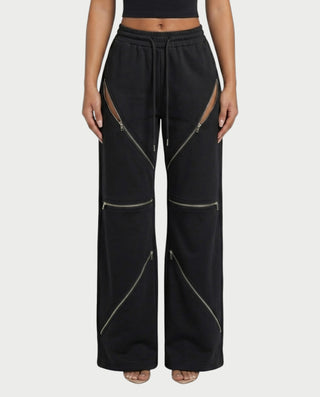 Pantalones holgados de cintura alta con múltiples cremalleras TINAY
