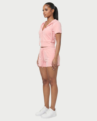 LAVENDER Zip-Up Hoodie Top & Drawstring Shorts Set