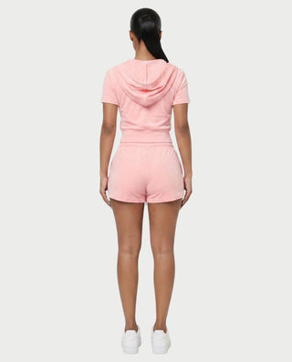 LAVENDER Zip-Up Hoodie Top & Drawstring Shorts Set