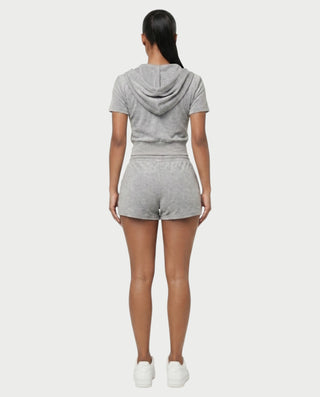LAVENDER Zip-Up Hoodie Top & Drawstring Shorts Set