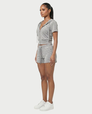 LAVENDER Zip-Up Hoodie Top & Drawstring Shorts Set