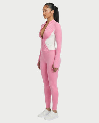 Conjunto de top y leggings con cremallera en contraste KAYLINA