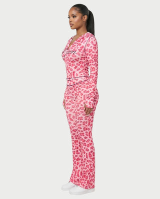 Conjunto de pantalón y top con cremallera de leopardo NOA