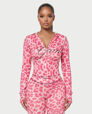 Conjunto de pantalón y top con cremallera de leopardo NOA