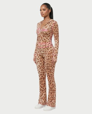 Conjunto de pantalón y top con cremallera de leopardo NOA