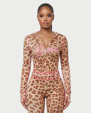 Conjunto de pantalón y top con cremallera de leopardo NOA