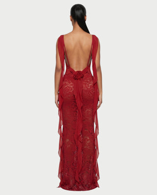 ELISA Backless Floral Lace Midi Dress