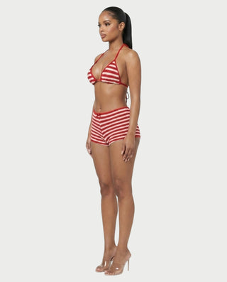 LEYLA Striped Crochet Bikini & Mini Shorts Three-Piece Set