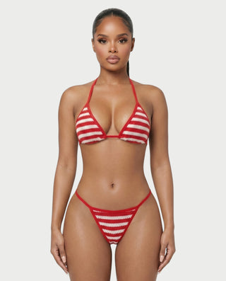 LEYLA Striped Crochet Bikini & Mini Shorts Three-Piece Set