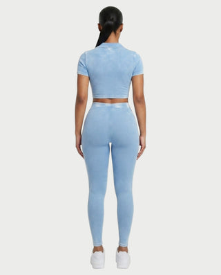 ALLIE Ribbed Zip Polo Crop Top & Legging Set
