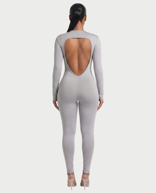VEYONA Plunge Neck Long Sleeve Jumpsuit