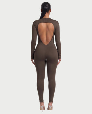 VEYONA Plunge Neck Long Sleeve Jumpsuit