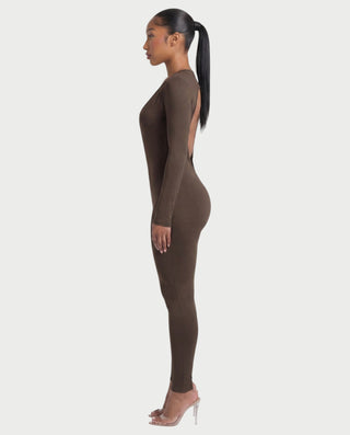 VEYONA Plunge Neck Long Sleeve Jumpsuit
