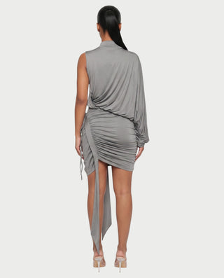 FINNA One-Sleeve Turtleneck Top & Ruched Skirt Set