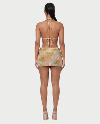 MARVINA Marble Print Bikini & Sarong Three-Piece Set