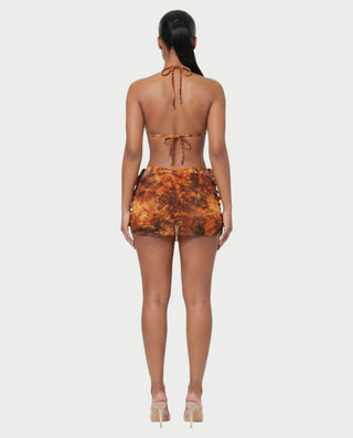 MARVINA Marble Print Bikini & Sarong Three-Piece Set