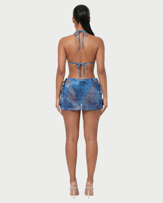 MARVINA Marble Print Bikini & Sarong Three-Piece Set