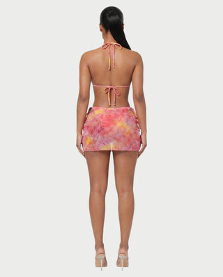 MARVINA Marble Print Bikini & Sarong Three-Piece Set