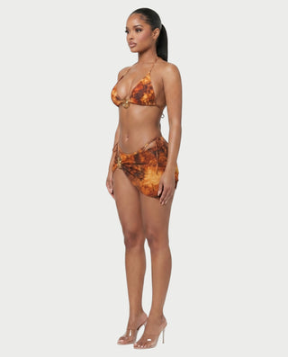 MARVINA Marble Print Bikini & Sarong Three-Piece Set