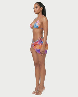 MARVINA Marble Print Bikini & Sarong Three-Piece Set