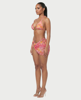 MARVINA Marble Print Bikini & Sarong Three-Piece Set