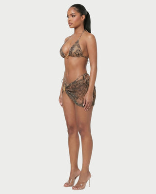 ELERY Three-Piece Leopard Bikini & Sarong Set