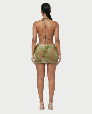MARVINA Marble Print Bikini & Sarong Three-Piece Set