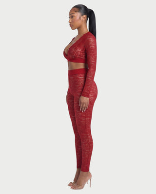 KAMARIA Lace Plunge Neckline Top & Tights Set