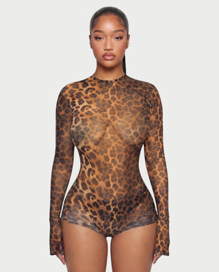 TIRZA Mesh Leopard Print Playsuit