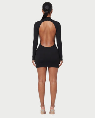 SAMZARA High Neck Backless Long-Sleeve Bodycon Mini Dress