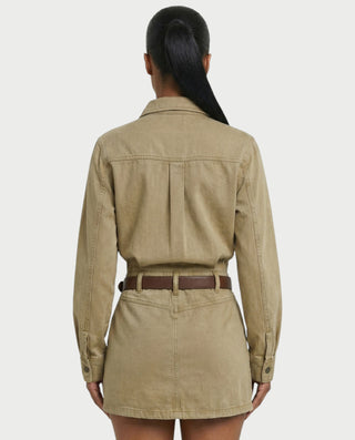 GENYA Denim Utility Pocket Button-Up Belted Mini Dress