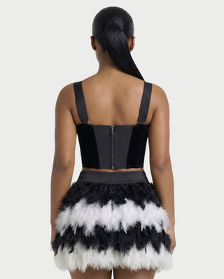 HALEYA Bow-Detail Corset Top & Feather Mini Skirt Set