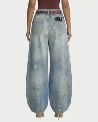 LORETA Graphic Tie Oversized Denim Pants