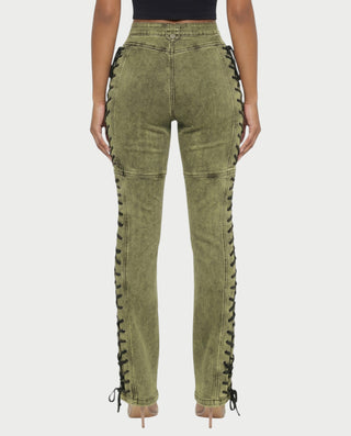 MAEVA Lace-Up Side Detail High-Waist Straight-Leg Pants