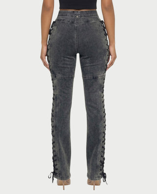 MAEVA Lace-Up Side Detail High-Waist Straight-Leg Pants