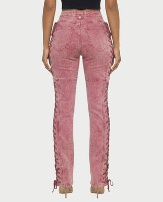 MAEVA Lace-Up Side Detail High-Waist Straight-Leg Pants